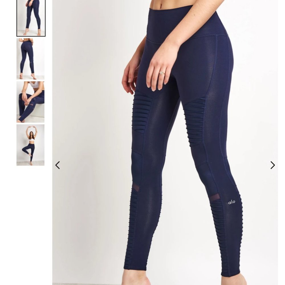 ALO YOGA High Waist Moto Leggings in Rich Navy - Picture 12 of 13